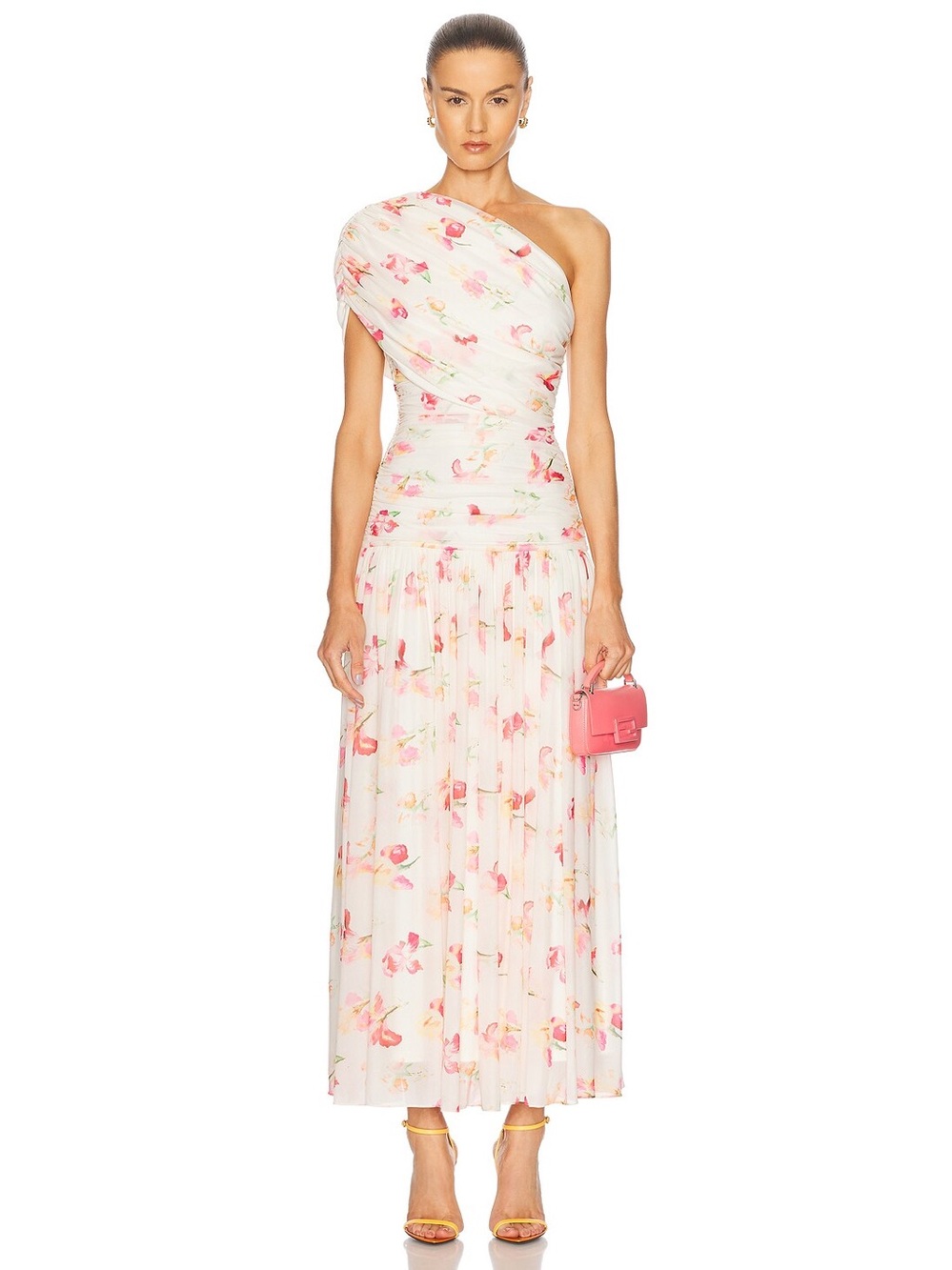 NICHOLAS Gaia One Shoulder Drop Waist Midi Dress in Aviva Floral Size 4 NWT